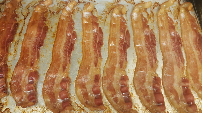 crispy baked bacon on tray