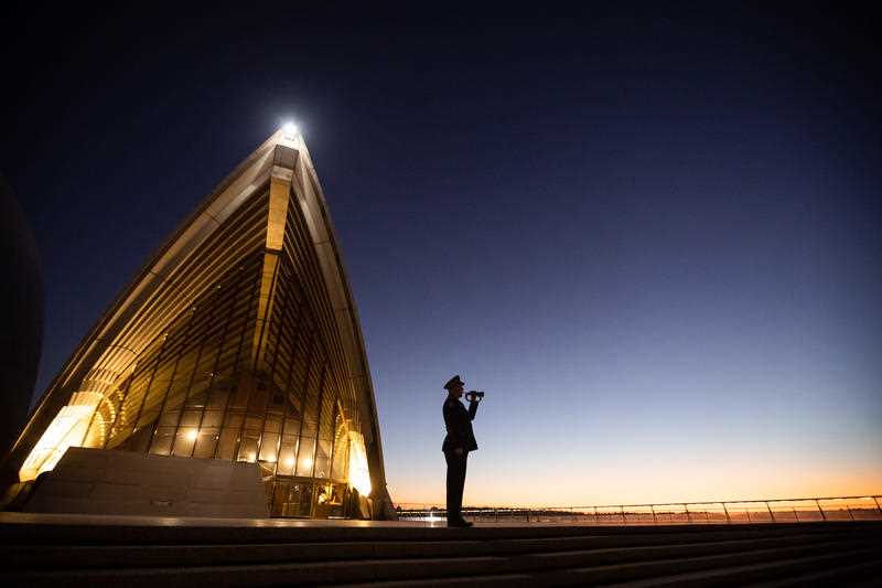 Anzac Day commemorative dawn performance on the steps of the Sydney Opera House.