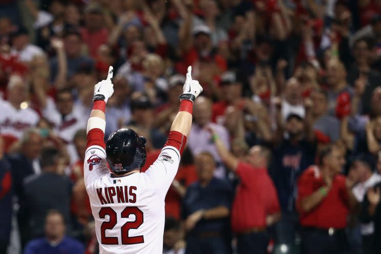 Jason Kipnis had three hits in Game 1 of the ALDS. (Getty Images/Maddie Meyer)