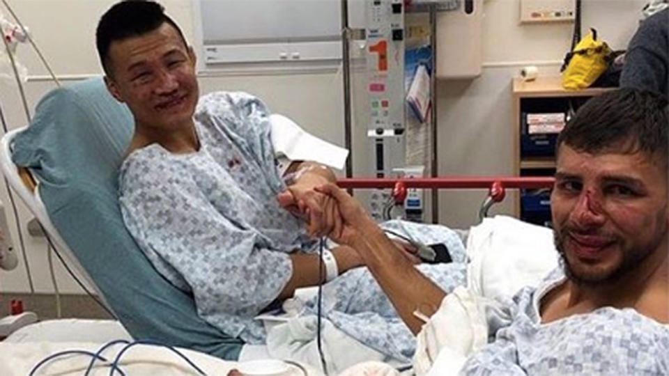 Chan Sung Jung and Yai Rodriguez share a photo of themselves i hospital after an incredible UFC fight. Pic: Dana White