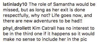 However, some fans encouraged the franchise moving on without Kim's presence as Samantha. Source: Instagram / @sarahjessicaparker