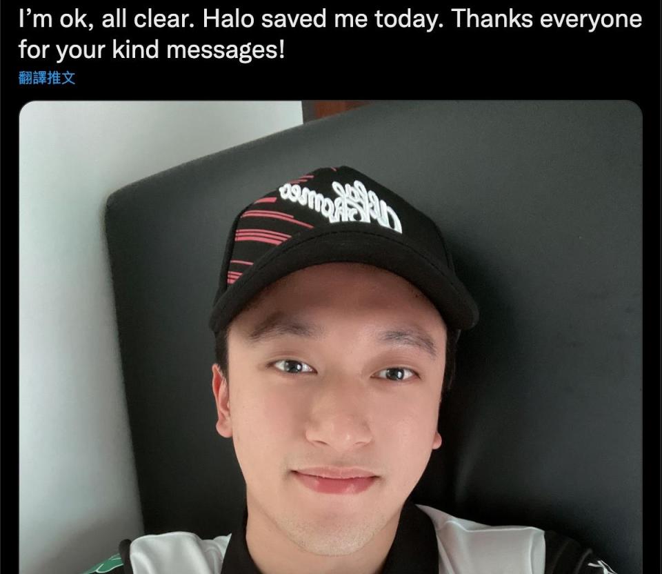 周冠宇事後發文感謝「Halo」裝置救了他。（圖／翻攝自周冠宇推特）
