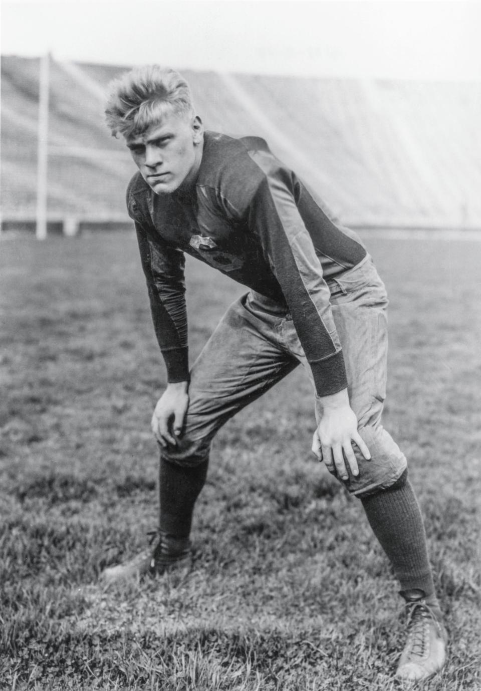 Gerald Ford played on the University of Michigan’s national championship football teams in 1932 and 1933.