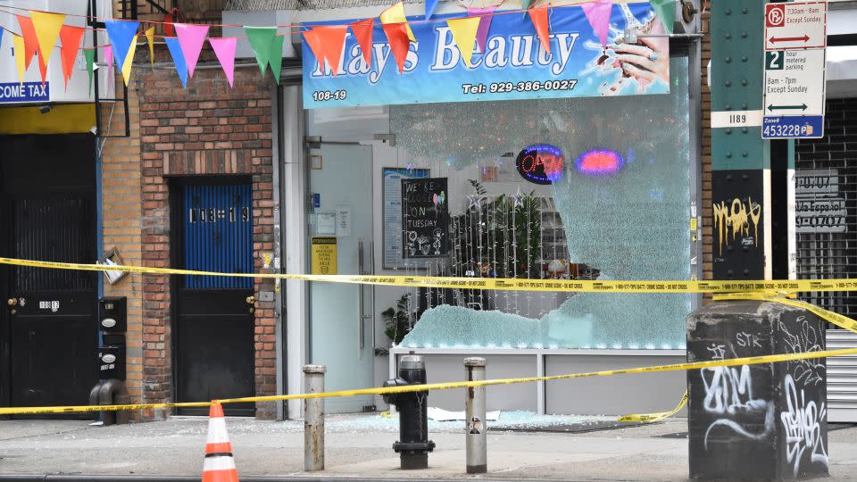 Shell casings appear at one of the crime scenes where four people were shot in separate shooting incidents in New York City on July 8, 2023.  - Kyle Mazza/Sipa USA/AP