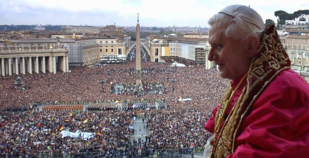 PHOTO: Pope Benedict XVI, Cardinal Joseph Ratzinger of Germany, appears on the balcony of St Peter's Basilica in the Vatican after being elected by the conclave of cardinals, April 19, 2005, Vatican City, Vatican. (Arturo Mari/Getty Images)