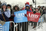 Rally goers attend a rally where Democratic Sen. Amy Klobuchar of Minnesota announced she is entering the race for president Sunday, Feb. 10, 2019, at Boom Island Park in Minneapolis. (AP Photo/Jim Mone)