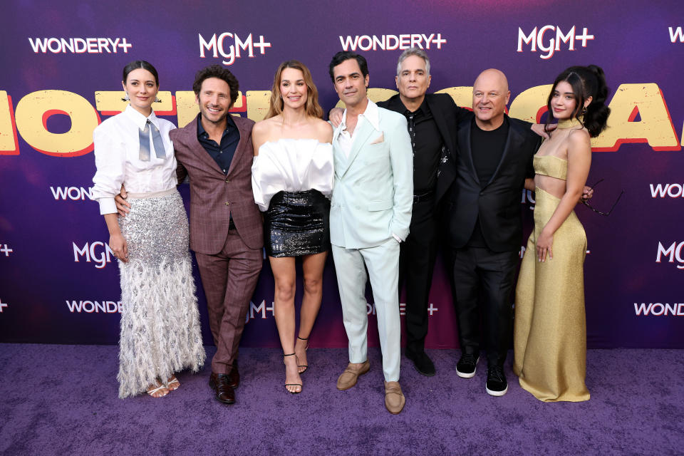 Tania Watson, Mark Feuerstein, Laura Gordon, Danny Pino, Yul Vazquez, Michael Chiklis and Corina Bradley attend the Los Angeles Premiere of MGM+ Series "Hotel Cocaine"