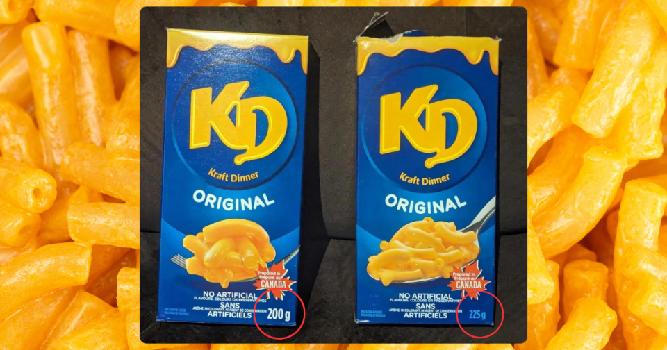 'Shrinkflation' on KD Kraft Dinner mac and cheese in Canada has shoppers reeling. 