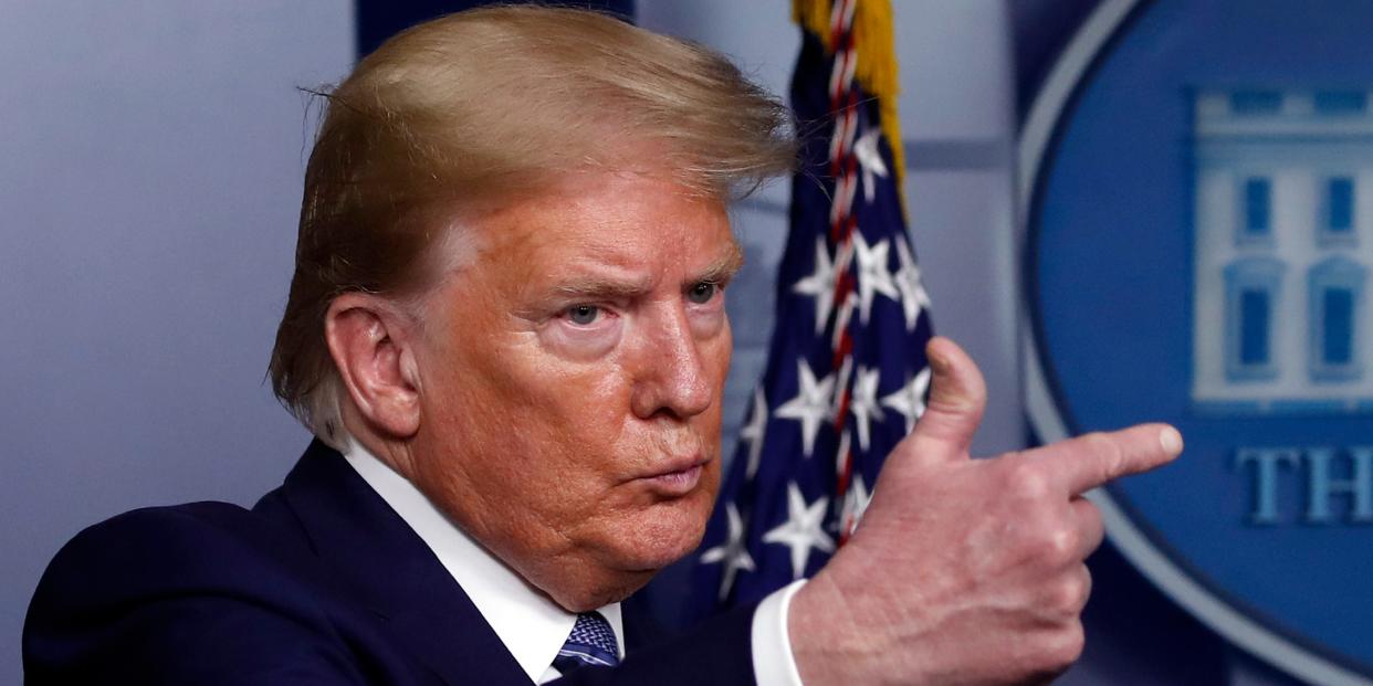 President Donald Trump speaks about the coronavirus in the James Brady Press Briefing Room of the White House, Tuesday, April 21, 2020, in Washington. (AP Photo/Alex Brandon)