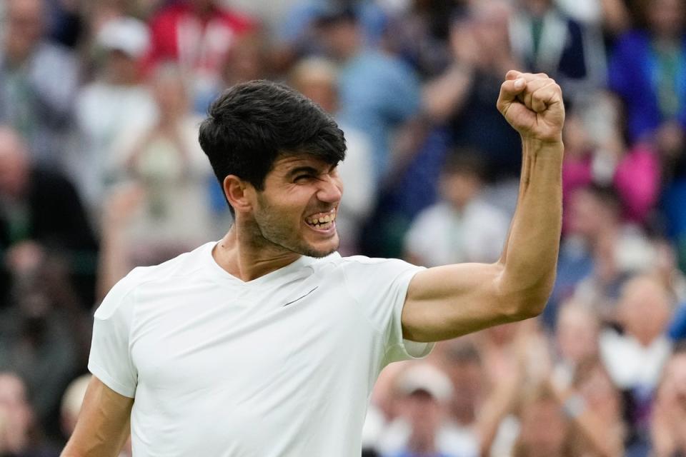 Alcaraz was jubilant after winning the sixth game of the match (AP)