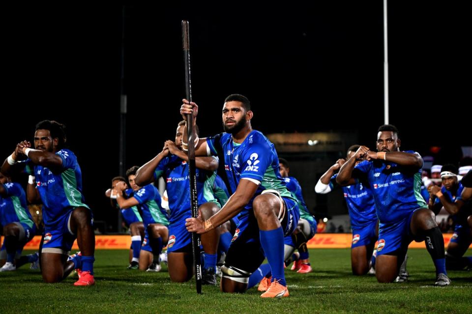 Meli Derenelagi (centre) captained the Fijian Drua to a Super Rugby Pacific quarter-final (Getty Images)