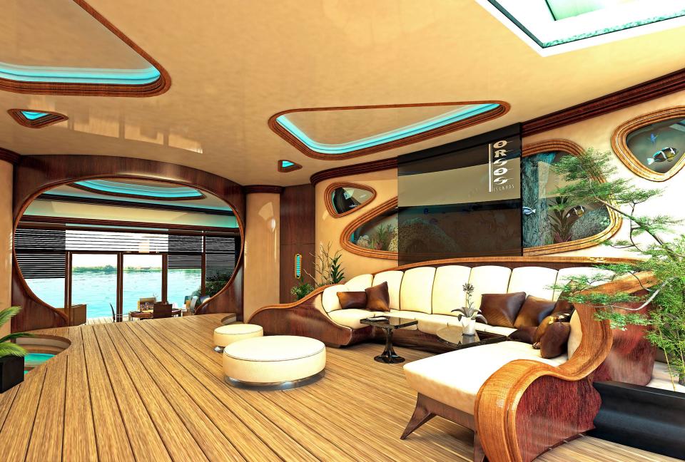 There’s an underwater lounge with a home theatre and room for karaoke and dancing. Supplied by WENN.com