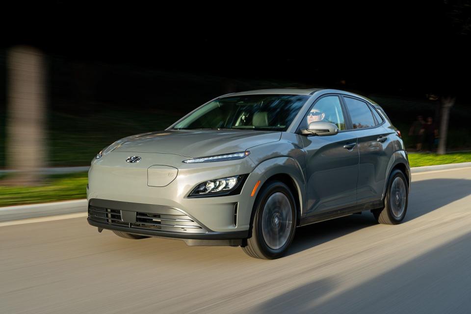 <p>Turns out that the <a href="https://www.caranddriver.com/hyundai/kona" rel="nofollow noopener" target="_blank" data-ylk="slk:subcompact Hyundai Kona SUV;elm:context_link;itc:0;sec:content-canvas" class="link ">subcompact Hyundai Kona SUV</a> is a fine basis for an electric vehicle, as the 2022 Kona Electric retains everything we like about its gas-powered counterpart. Instead of a four-cylinder engine, the Kona Electric is powered by a 201-hp electric motor, and its large battery pack is good for up to 258 miles per charge. That's key because an EV's range number is the most important factor in the revved-up electric vehicle marketplace. <a href="https://www.caranddriver.com/chevrolet/bolt-euv" rel="nofollow noopener" target="_blank" data-ylk="slk:Chevrolet's new Bolt EUV;elm:context_link;itc:0;sec:content-canvas" class="link ">Chevrolet's new Bolt EUV</a> carries a claimed 250-mile range while the <a href="https://www.caranddriver.com/tesla/model-y" rel="nofollow noopener" target="_blank" data-ylk="slk:Tesla Model Y;elm:context_link;itc:0;sec:content-canvas" class="link ">Tesla Model Y</a> is good for up to 326 miles per charge. On top of its competitive estimated driving range, the Kona Electric delivers perky acceleration, spry handling, and an unbeatable standard warranty and complimentary maintenance package, making it worthy of an <a href="https://www.caranddriver.com/features/a38873223/2022-editors-choice/" rel="nofollow noopener" target="_blank" data-ylk="slk:Editors' Choice award;elm:context_link;itc:0;sec:content-canvas" class="link ">Editors' Choice award</a>.<br></p><p><a class="link " href="https://www.caranddriver.com/hyundai/kona-electric" rel="nofollow noopener" target="_blank" data-ylk="slk:Review, Pricing, and Specs;elm:context_link;itc:0;sec:content-canvas">Review, Pricing, and Specs</a></p>