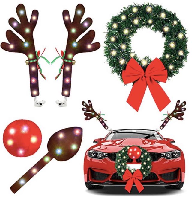 Zone Tech Car Reindeer Set with lights, Festive Christmas Rudolph Car  Decoration 