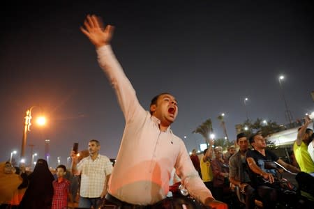 Small groups of protesters gather in central Cairo shouting anti-government slogans in Cairo