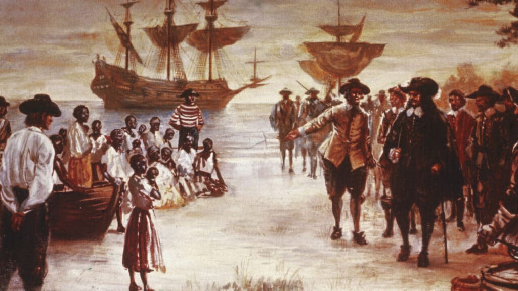 African slaves for sale, Jamestown, Virginia, 1619.