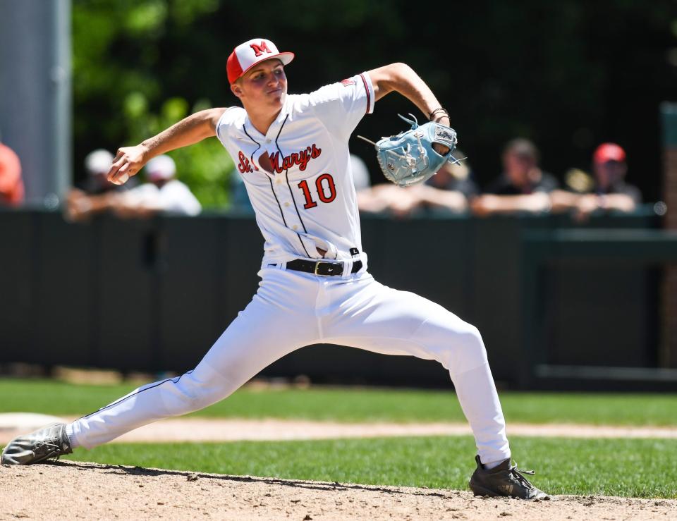Orchard Lake St. Mary's  pitcher Brock Porter throws against Forest Hills Northern Friday, June 17, 2022, during the MHSAA D1 semifinal at McLane Stadium in East Lansing. Orchard Lake St. Mary's  won 9-0. Porter threw a no-hitter.

Dsc 9200