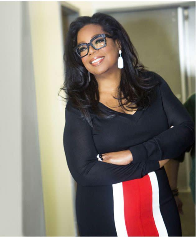 Oprah looks healthy and happy in the magazine.