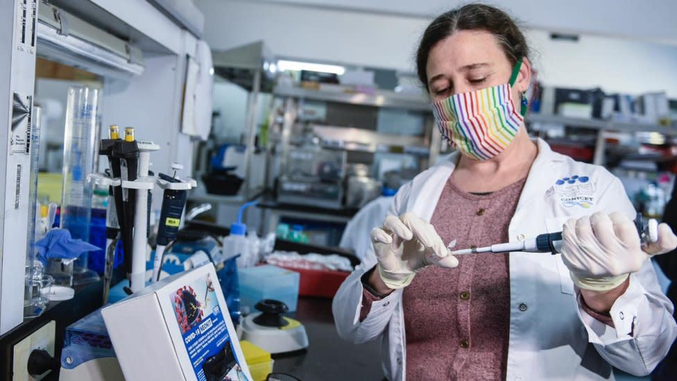 La Dra. Carolina Carrillo en el laboratorio.