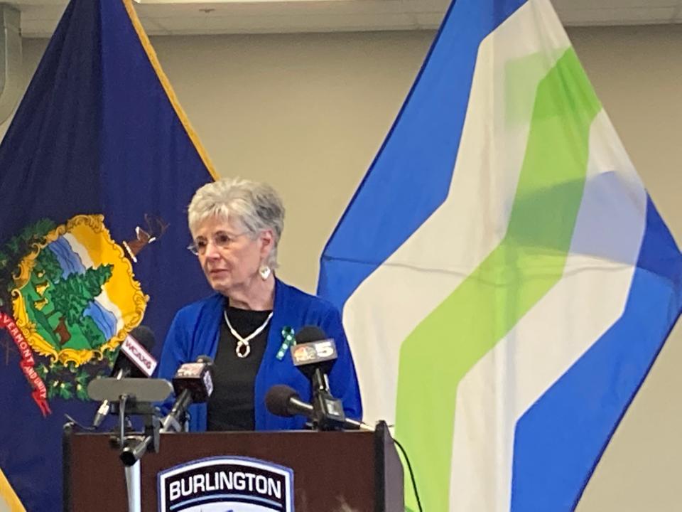 Mary Curran Campbell speaks at the press conference announcing the solving of her sister's murder on Feb. 21, 2023. Rita Curran was killed nearly 52 years ago when she was 24.