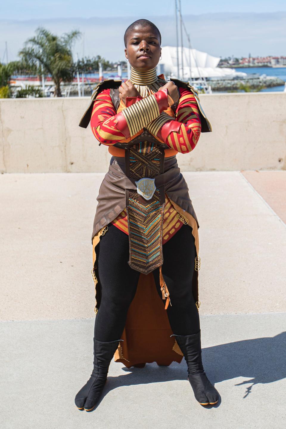 A cosplayer dressed as Marvel's Okoye at San Diego Comic-Con 2022.