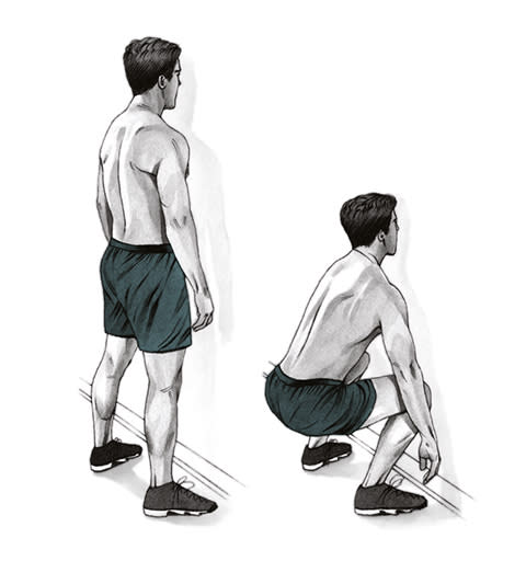 PERFORM ONE CONTROLLED WALL SQUAT