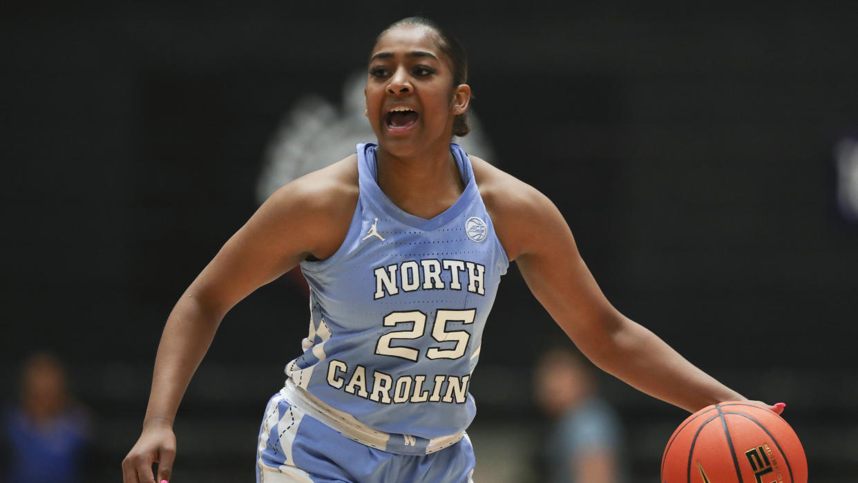 North Carolina guard Deja Kelly plays against Oregon during the Phil Knight Legacy tournament on Nov. 24, 2022, in Portland, Oregon. (AP Photo/Amanda Loman)