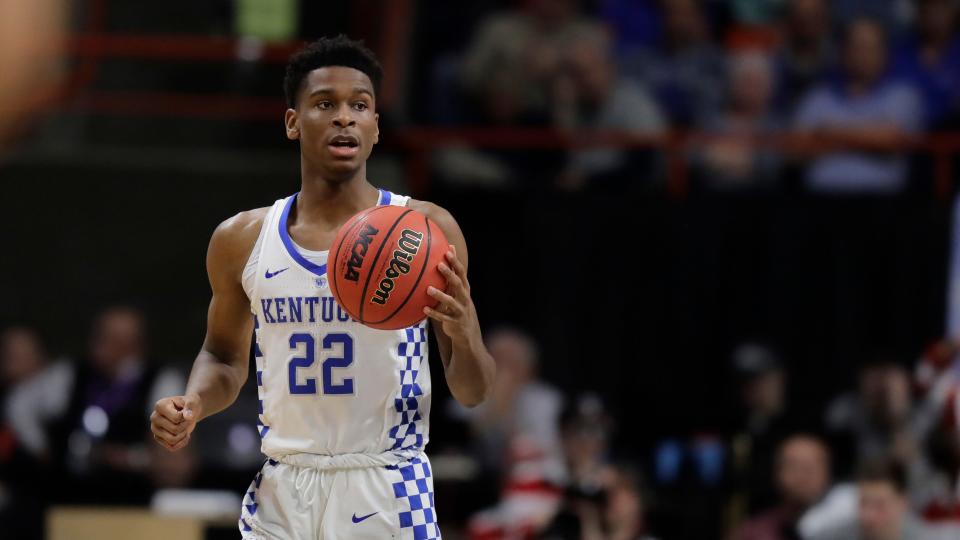 Shai Gilgeous-Alexander moves the ball as Kentucky plays Davidson during the first round of the NCAA Tournament on March 15, 2018, in Boise, Idaho.