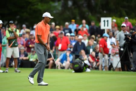 Tiger Woods on the 11th green at The Old White TPC. Mandatory Credit: Bob Donnan-USA TODAY Sports