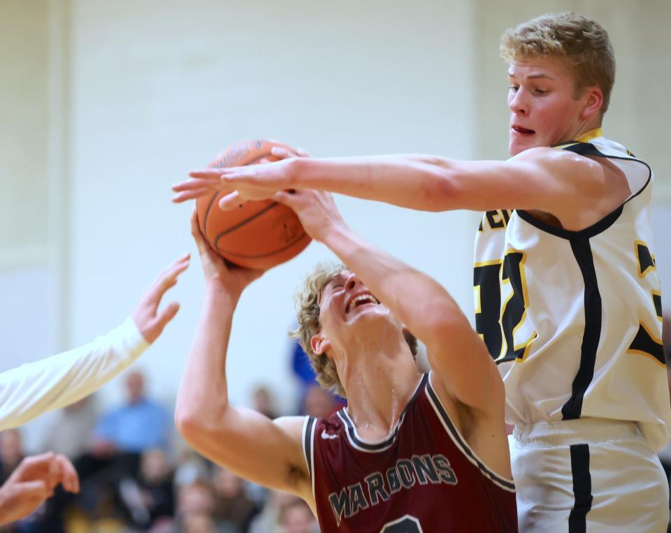 Holland Christian's Luke Michmerhuizen goes up for a shot against Covenant Christian on Tuesday, Nov. 28, 2023, at Covenant Christian.