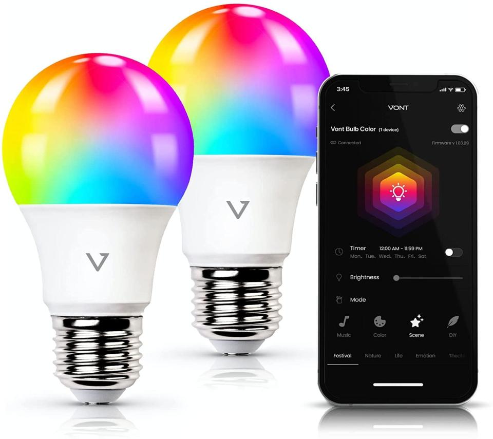 <p>These <span>Smart Light Bulbs</span> ($15 for two, originally $18) are WiFi and Bluetooth compatible. With over 16 million colors to choose from, you can set these bulbs to match your mood every day. They even have a voice-control feature that's compatible with Alexa and Google. </p>