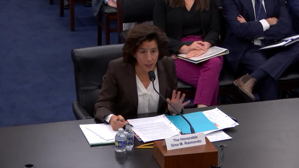  US Commerce Secretary Gina Raimondo speaking at a hearing in the US house. 
