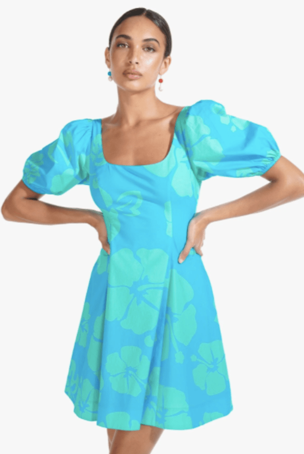 <p>Staud Laelia Dress, $235, <a href="https://staud.clothing/collections/dress/products/laelia-dress-blue-hibiscus?variant=32200455848017" rel="nofollow noopener" target="_blank" data-ylk="slk:available here;elm:context_link;itc:0;sec:content-canvas" class="link ">available here </a></p>