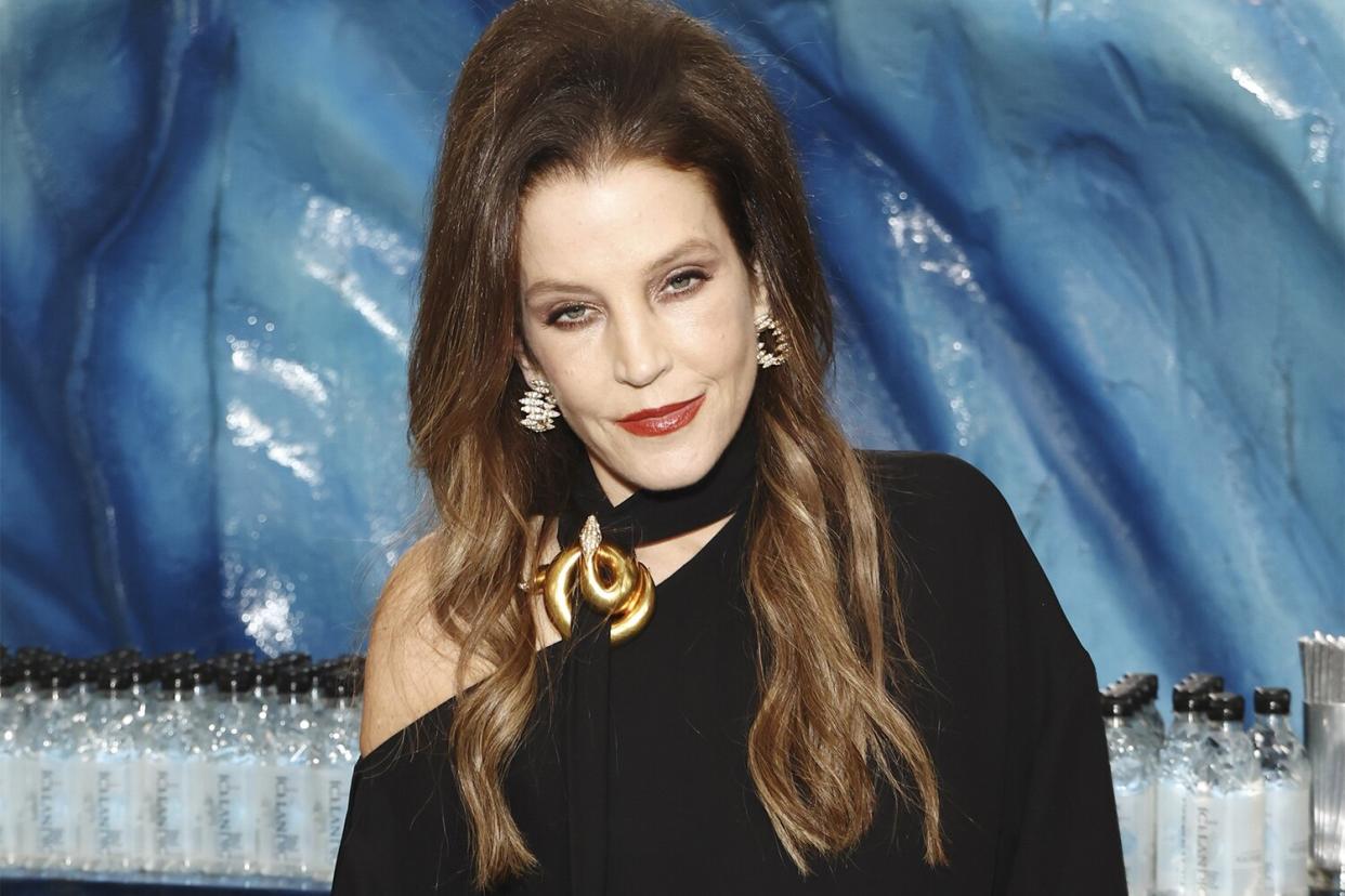 Lisa Marie Presley with Icelandic Glacial at the 80th Annual Golden Globe Awards at The Beverly Hilton on January 10, 2023 in Beverly Hills, California. (Photo by Joe Scarnici/Getty Images for Icelandic Glacial)