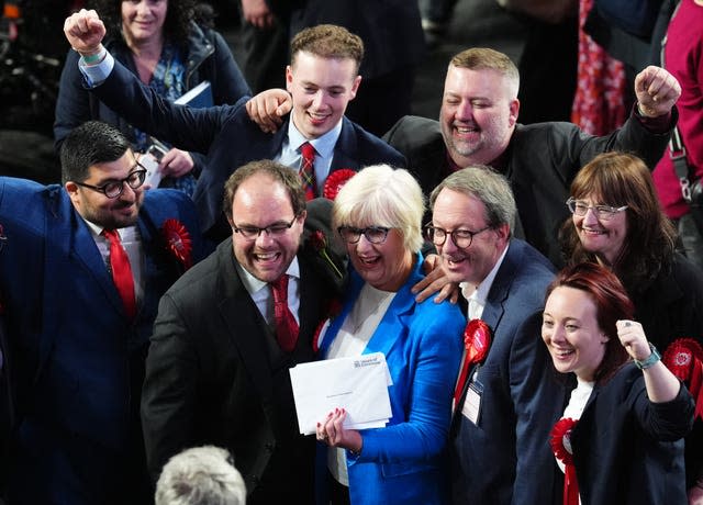 Patricia Ferguson celebrates after winning the Glasgow West seat at Emirates Arena in Glasgow