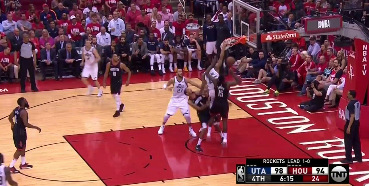 Donovan Mitchell threw down this massive dunk against the Rockets. (Twitter/ TNT screenshot)