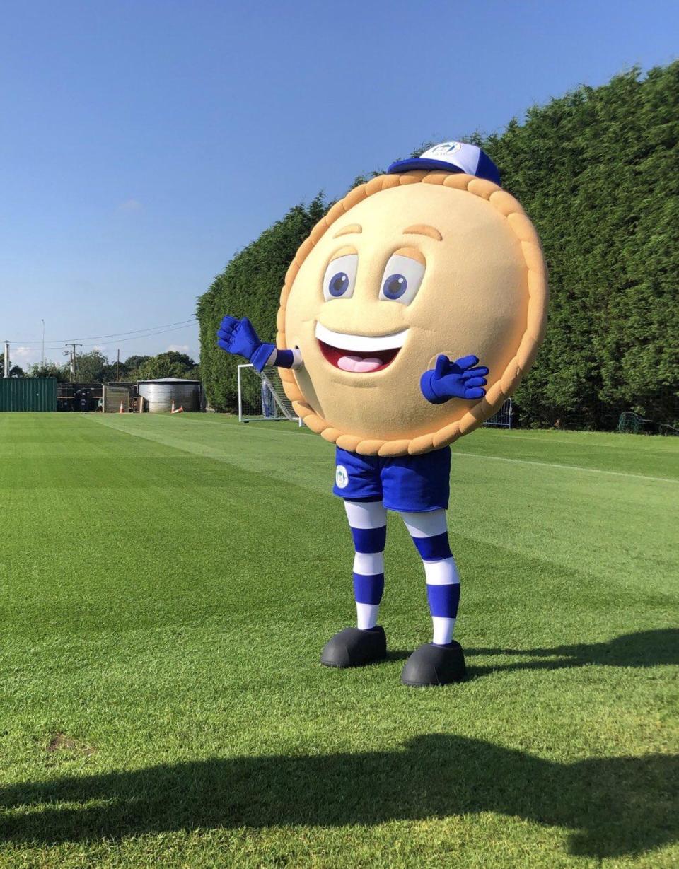 Crusty the Pie: Wigan's new mascot for the 2019/20 - designed by two local children as part of a competition, saying they took their inspiration from the fact everybody in Wigan 'loves pies'. Apparently.