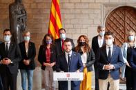 Catalonia's regional President Pere Aragones gives a news conference in Barcelona