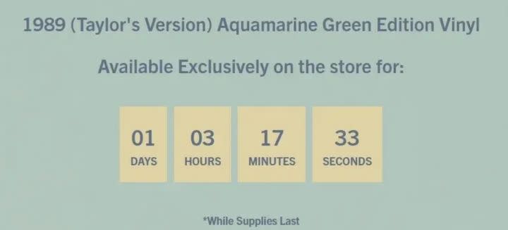 But just days after those 48 hours had passed, fans were caught off guard when Swift surprise-dropped yet another version of the vinyl, Aquamarine Green, which was also only available to buy for two days.