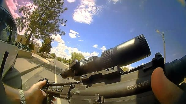 PHOTO: A still from body camera footage during the pursuit of an active shooter in Farmington, New Mexico, on May 15, 2023. (Farmington Police Department)