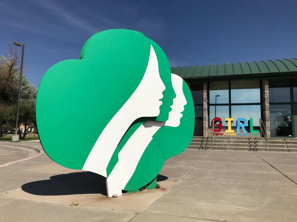 FILE - This June 7, 2021 file photo shows the headquarters of Girl Scouts of New Mexico Trails in Albuquerque, N.M. The Girl Scouts say their youth membership fell by nearly 30%, from about 1.4 million in 2019-2020 to just over 1 million in 2021. (AP Photo/Susan Montoya Bryan)