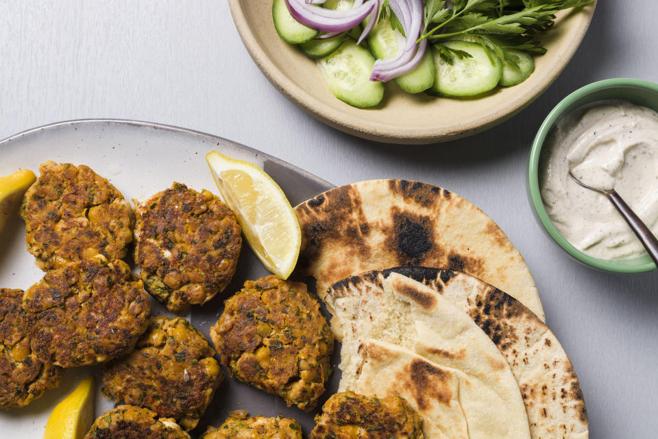 This image released by Milk Street shows a recipe for chickpea and feta meatballs. (Milk Street via AP)