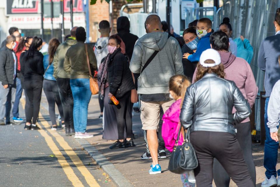 Large queues have formed outside Covid-19 testing centres (Lucy Young)