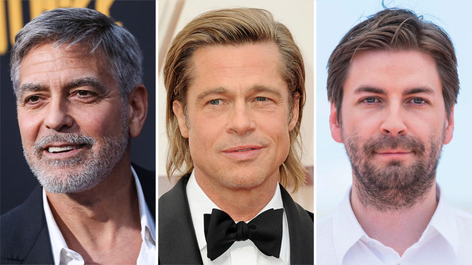 (L-R) George Clooney, Brad Pitt and Jon Watts - Credit: Mega