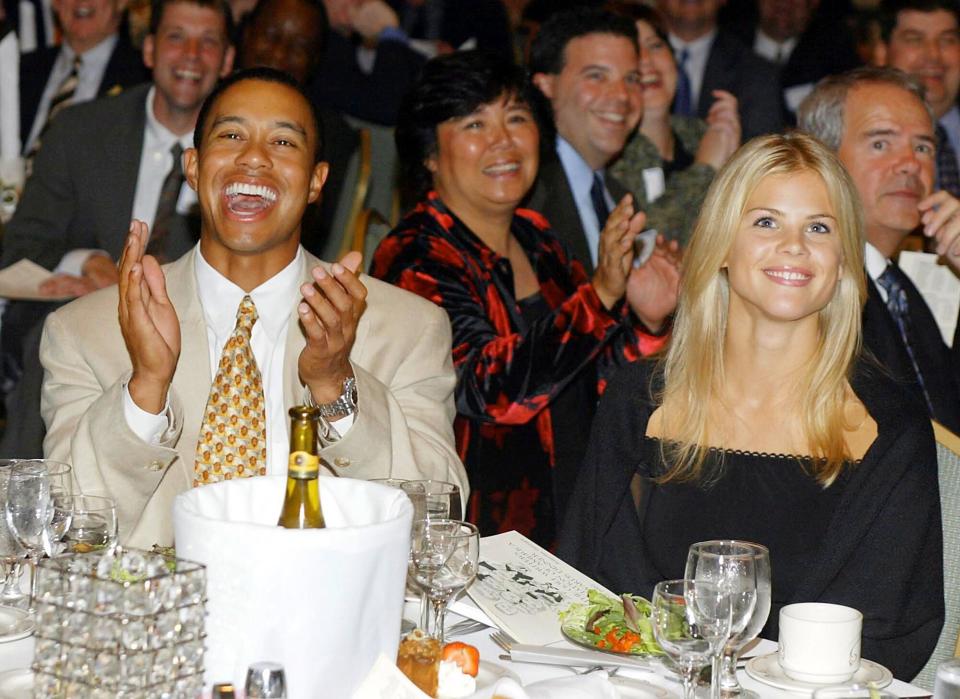 Tiger Woods and girlfriend Elin Nordegren attend the Golf Writers Association of America Awards Dinner April 10, 2002 at the Radisson Hotel in Augusta, GA