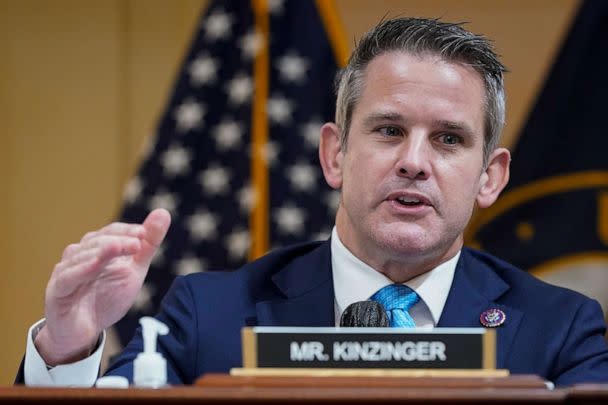 PHOTO: Rep. Adam Kinzinger speaks as the House select committee investigating the Jan. 6 attack on the U.S. Capitol holds a hearing at the Capitol in Washington, D.C., July 21, 2022. (Patrick Semansky/AP)