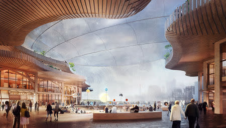 A campus, part of a proposed redevelopment of Toronto's downtown waterfront, is seen in an undated artist rendering provided by Alphabet Inc's Sidewalk Labs unit February 15, 2019. Sidewalk Labs/Picture Plane Ltd/Handout via REUTERS