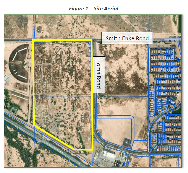 This aerial map found in PHX Surf's pre-application narrative shows where the surf facility would be located, at the southwest corner of West Smith Enke Road and North Loma Road in Maricopa.