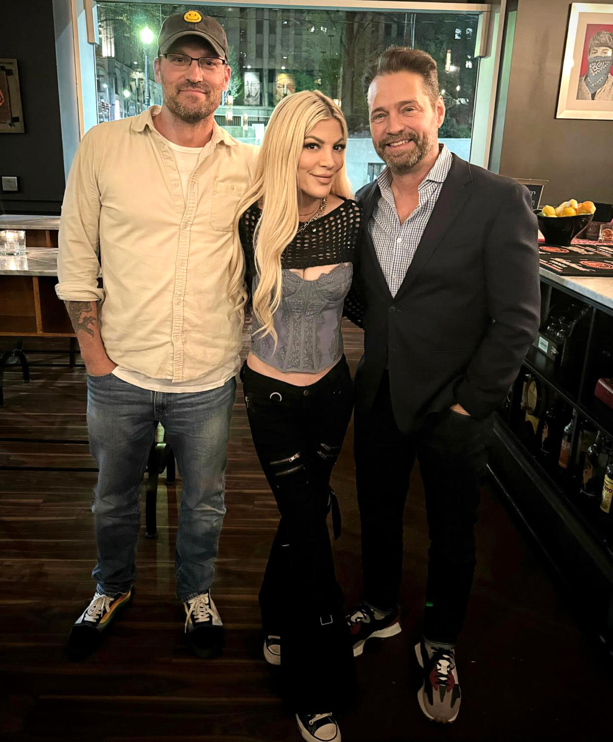 Tori Spelling Poses With Brian Austin Green and Jason Priestley: 'It's a Donna Sandwich'