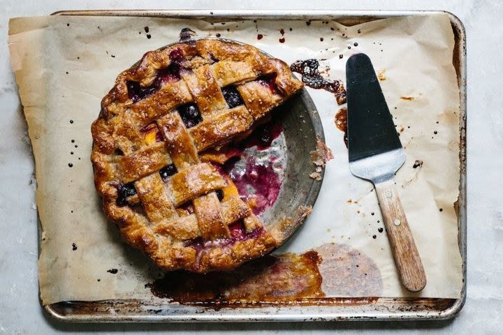 For when you want to celebrate pie season in all its glory. Recipe: Lattice-Top Peach and Blueberry Pie 